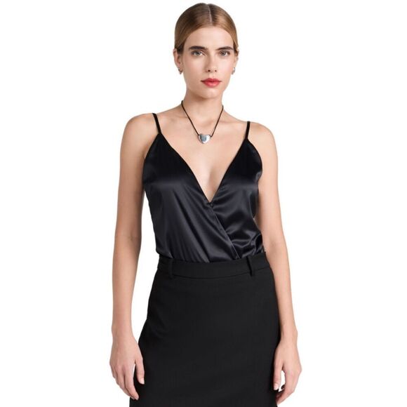 Night Night JONATHAN SIMKHAI Mila Wrap Front Bodysuit In Black NWT Size Large - Picture 1 of 10